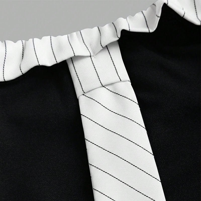 Off-shoulder color-blocked striped long-sleeved top