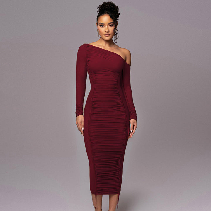 Contrast Piping Sheer Mesh Ruched Midi Dress