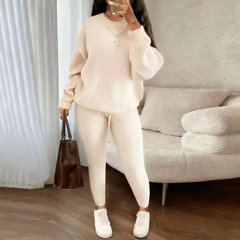 Casual Ribbed Knit Two Piece Loungewear