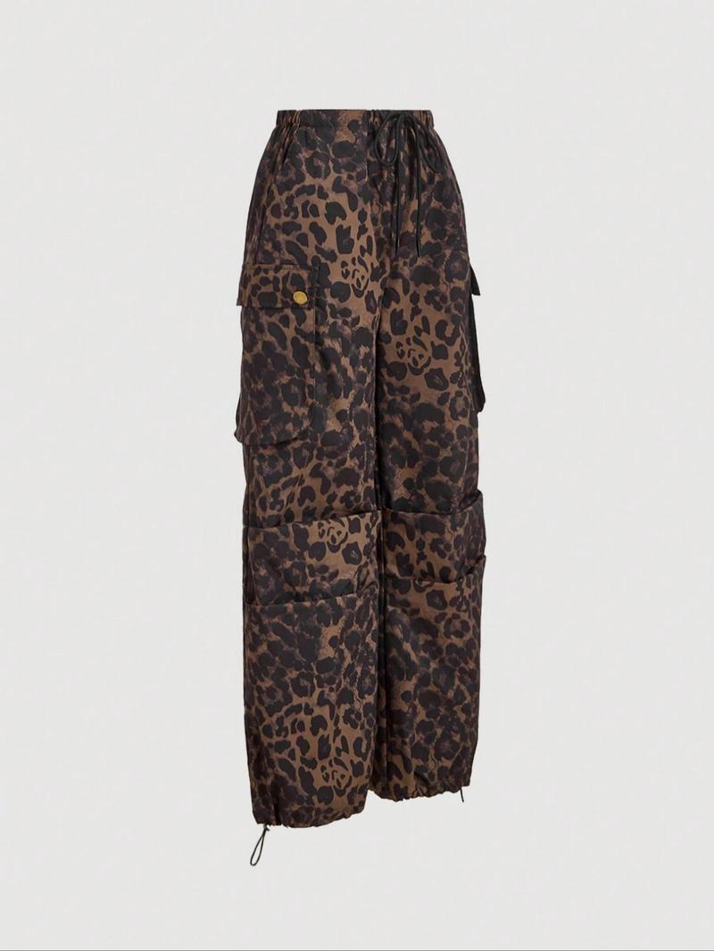 Leopard Print Cargo Wide Leg Pants