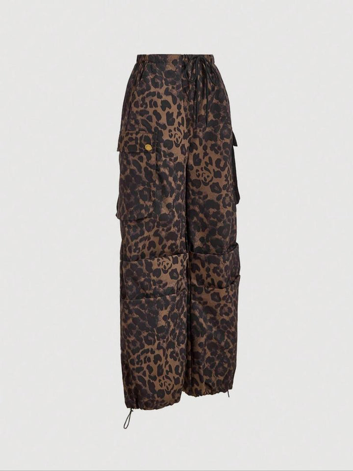 Leopard Print Cargo Wide Leg Pants