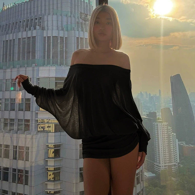 Relaxed Draped Off-Shoulder Dress