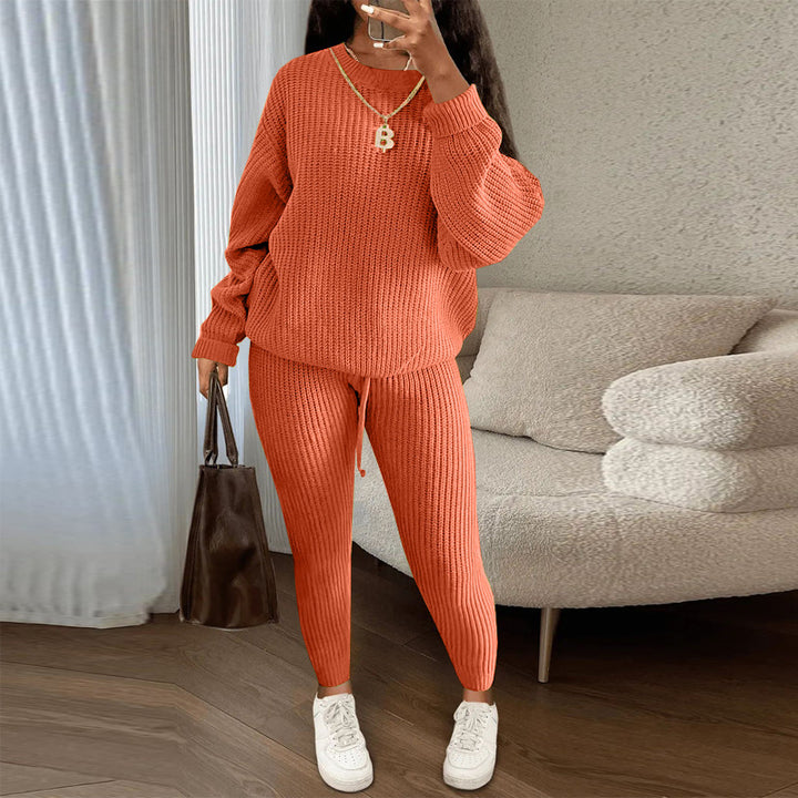 Casual Ribbed Knit Two Piece Loungewear