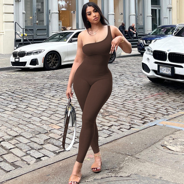 One-Shoulder Solid Sculpt Fit Jumpsuit