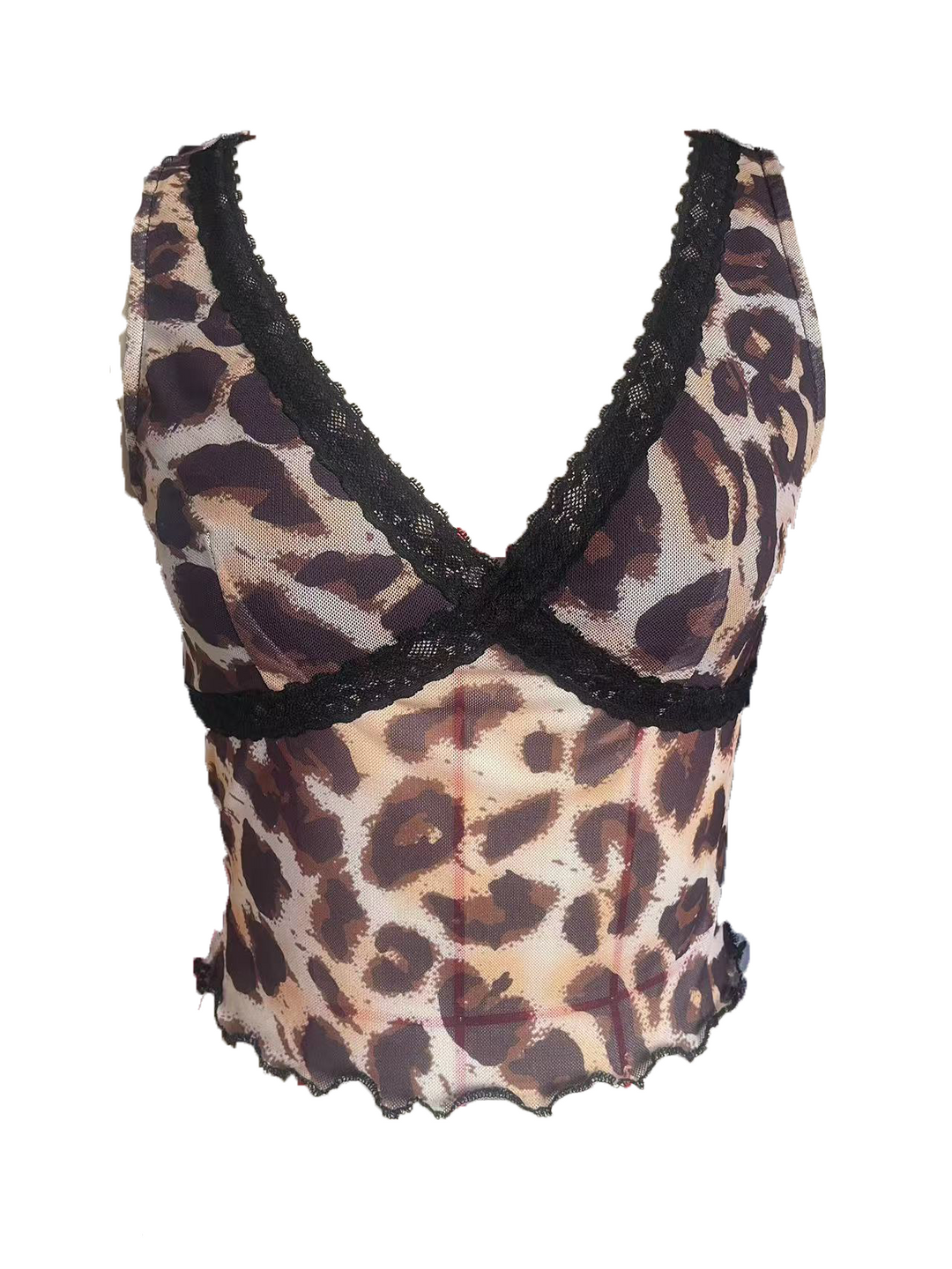Lace Trim Leopard Print Cami Crop Top