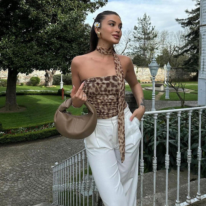 Leopard Wrap Halter Top