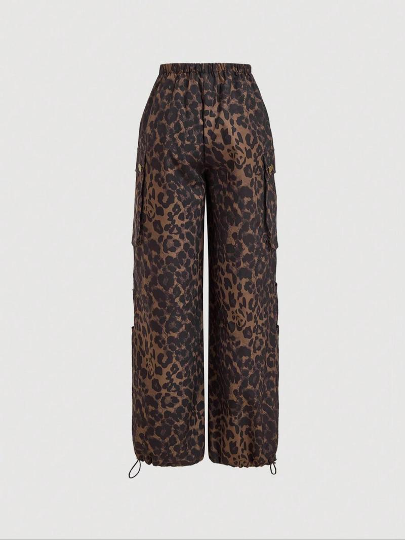 Leopard Print Cargo Wide Leg Pants