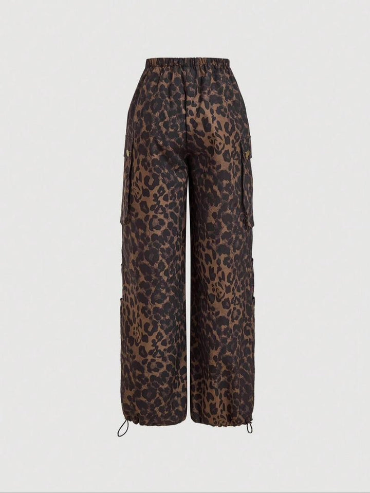 Leopard Print Cargo Wide Leg Pants