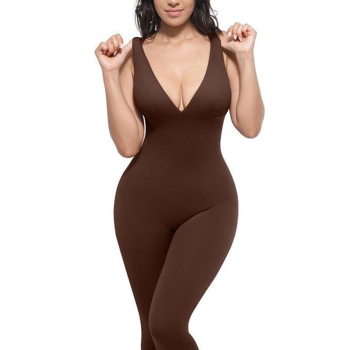 Deep V-Neck Shaping Full-Length Bodysuit