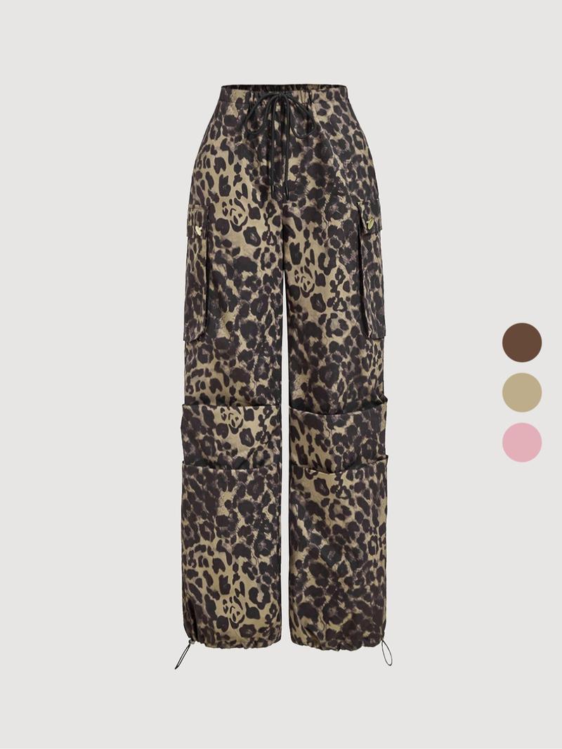 Leopard Print Cargo Wide Leg Pants