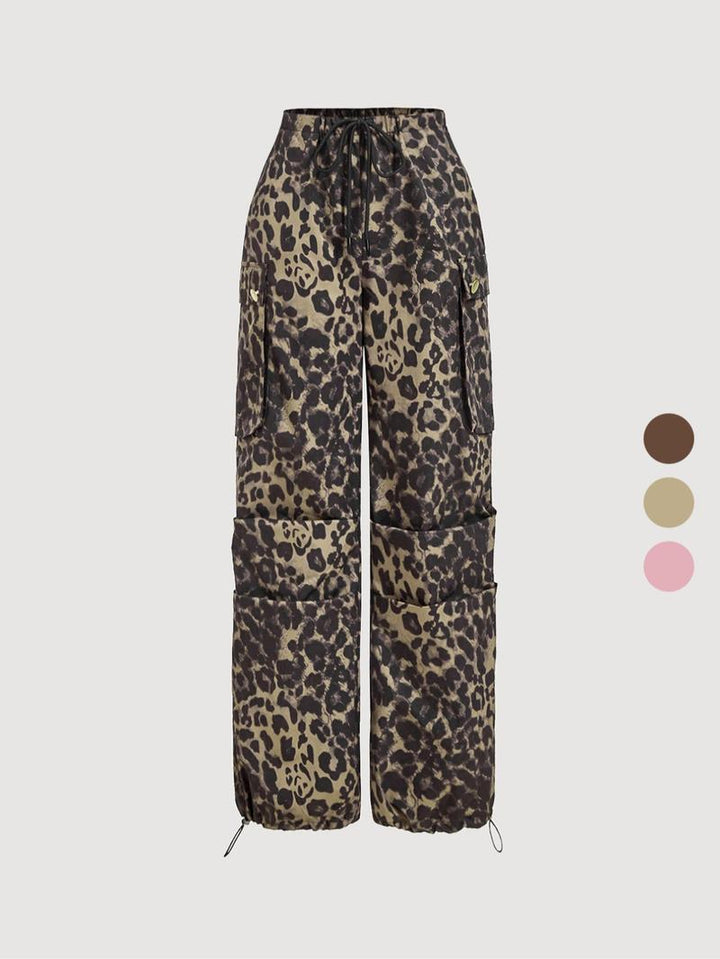 Leopard Print Cargo Wide Leg Pants