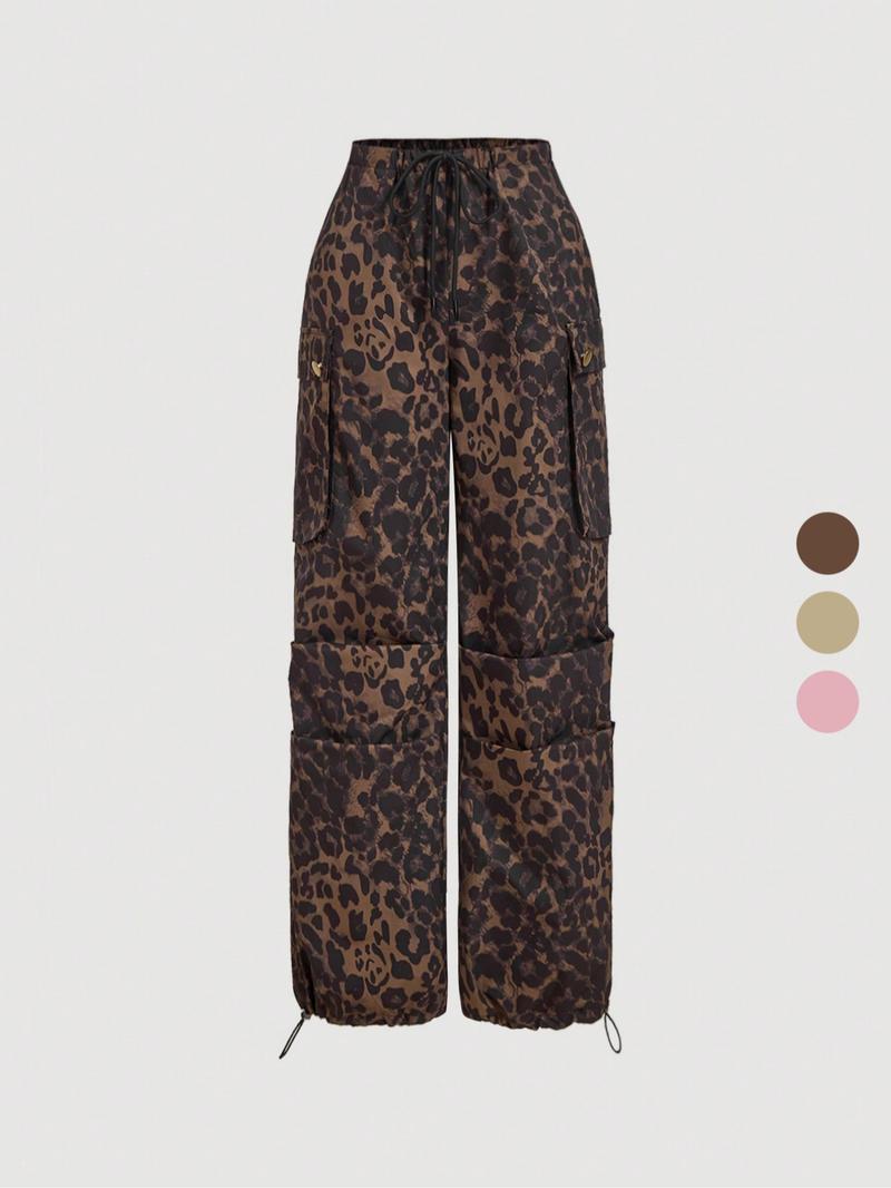 Leopard Print Cargo Wide Leg Pants