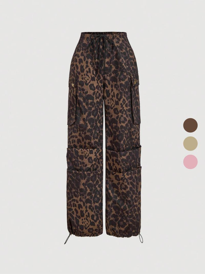 Leopard Print Cargo Wide Leg Pants