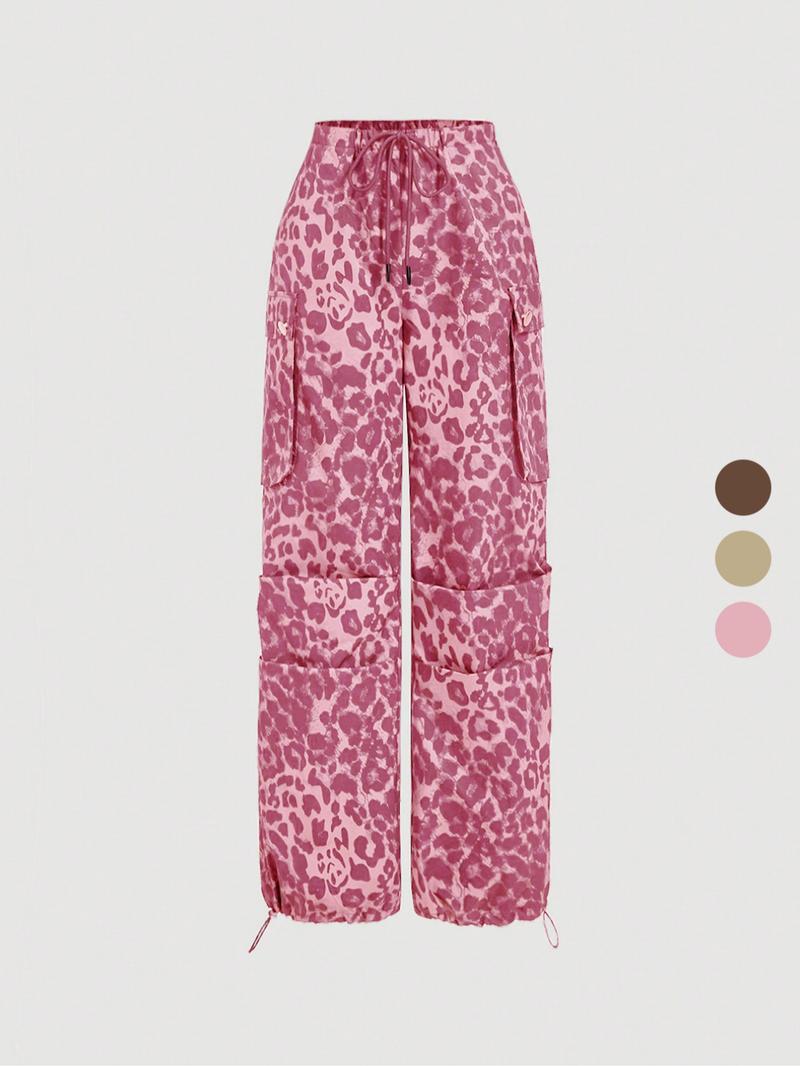 Leopard Print Cargo Wide Leg Pants