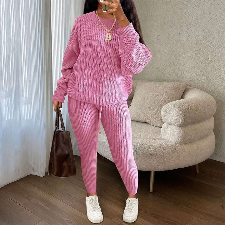 Casual Ribbed Knit Two Piece Loungewear