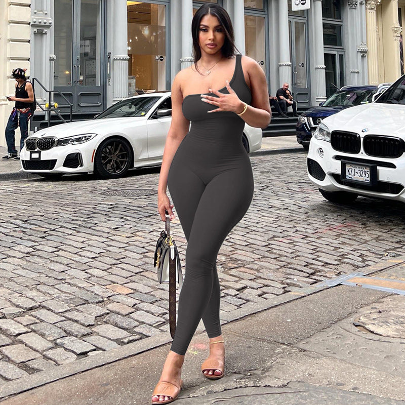One-Shoulder Solid Sculpt Fit Jumpsuit