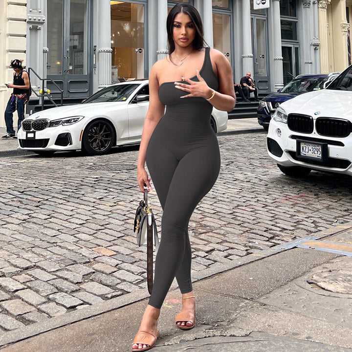 One-Shoulder Solid Sculpt Fit Jumpsuit