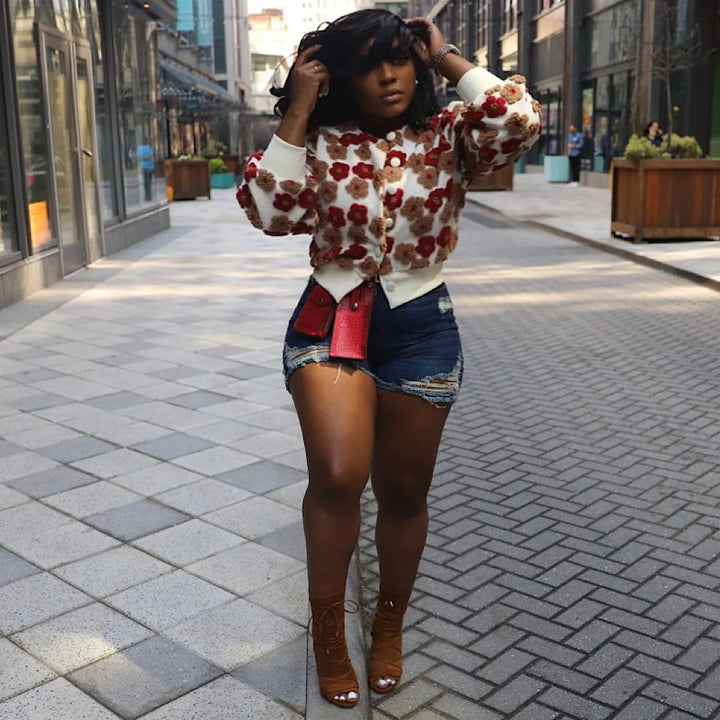 Button‑Up Floral Bomber Outerwear
