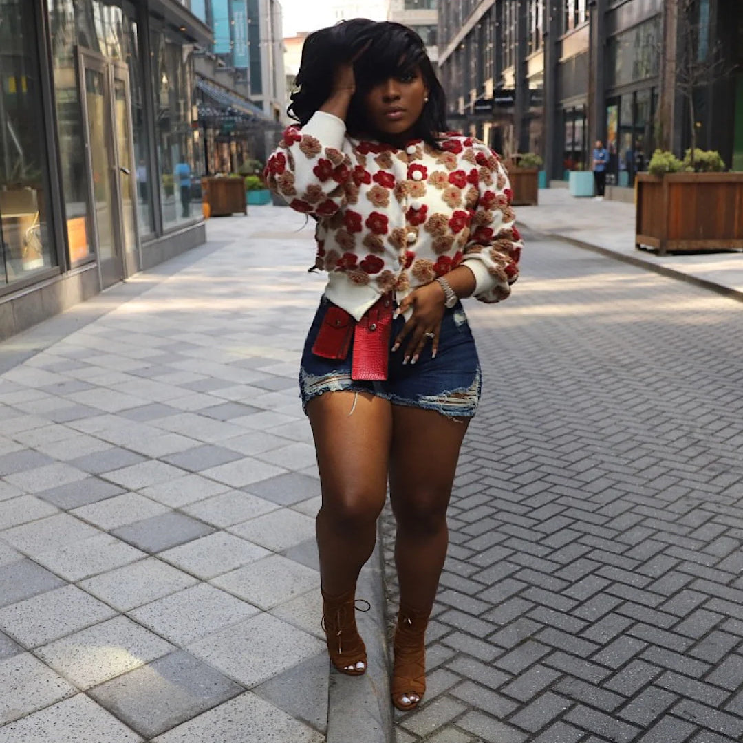 Button‑Up Floral Bomber Outerwear