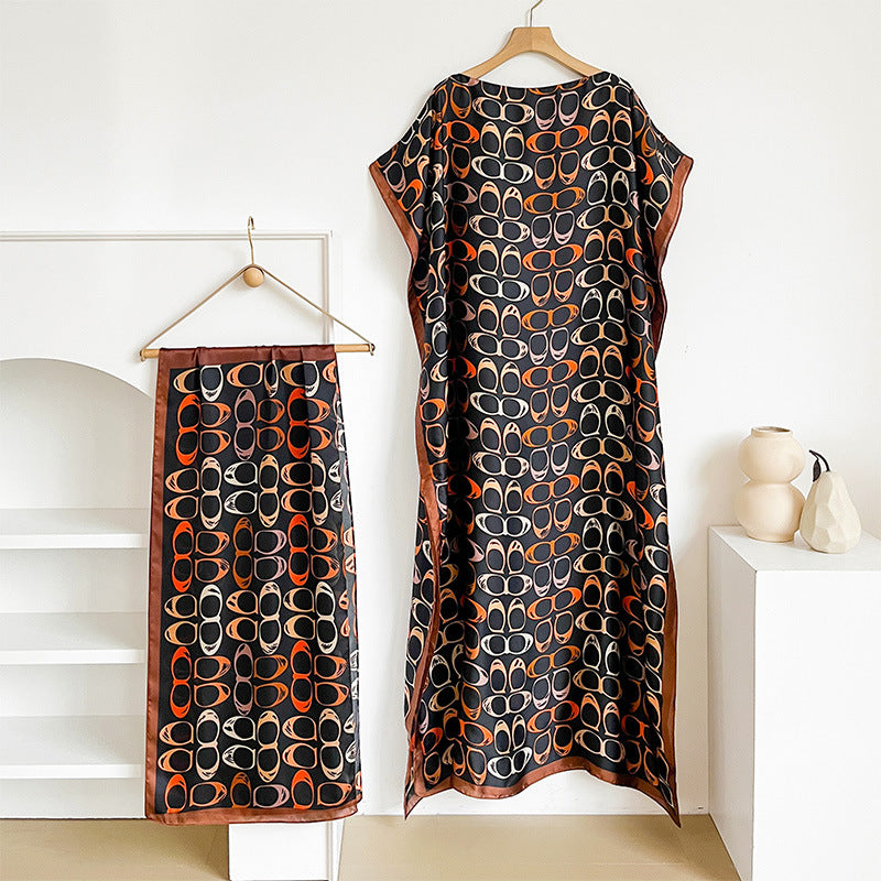 Geometric print beach shawl and dress
