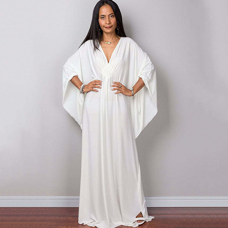 Deep V-neck batwing sleeve dress cover-up