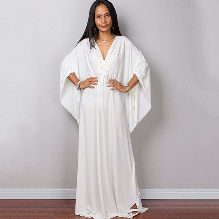 Deep V-neck batwing sleeve dress cover-up