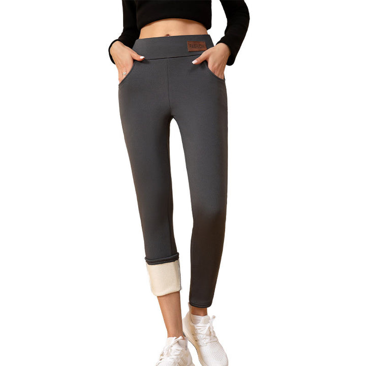 Fleece-lined high-waisted stretch slim-fit trousers