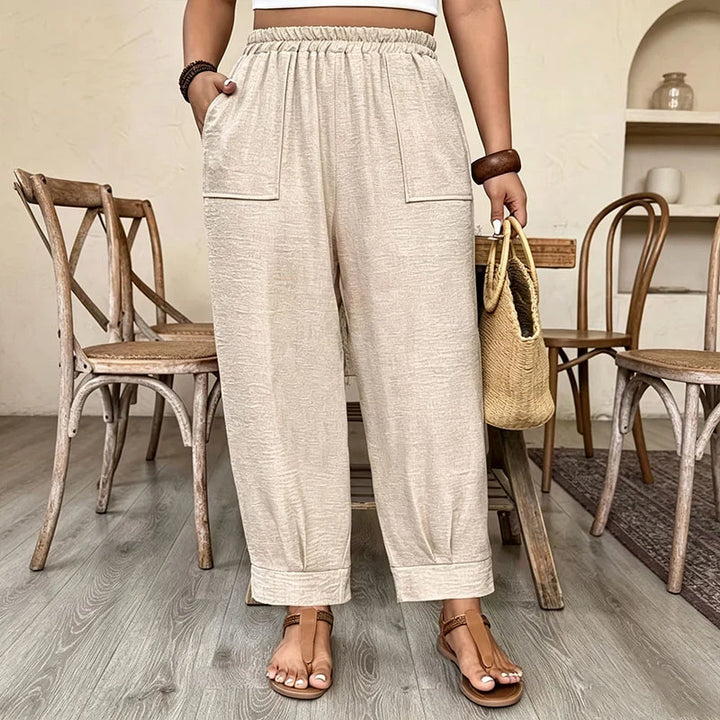 Plus-size casual elastic wide-leg trousers