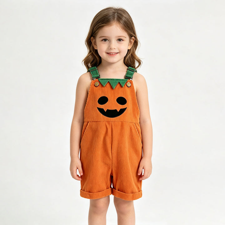 Children's Halloween Pumpkin Face Print Bib Shorts