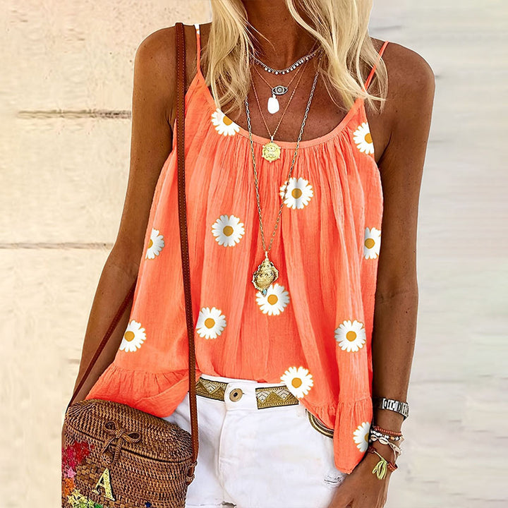Daisy Print Ruffled Hem Camisole