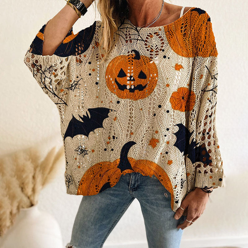 Halloween-print cut-out long-sleeve top