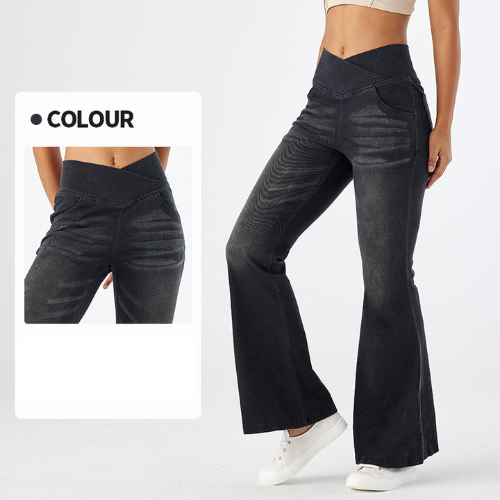 High-Waisted Crisscross Stretch Kick-Flare Jeans