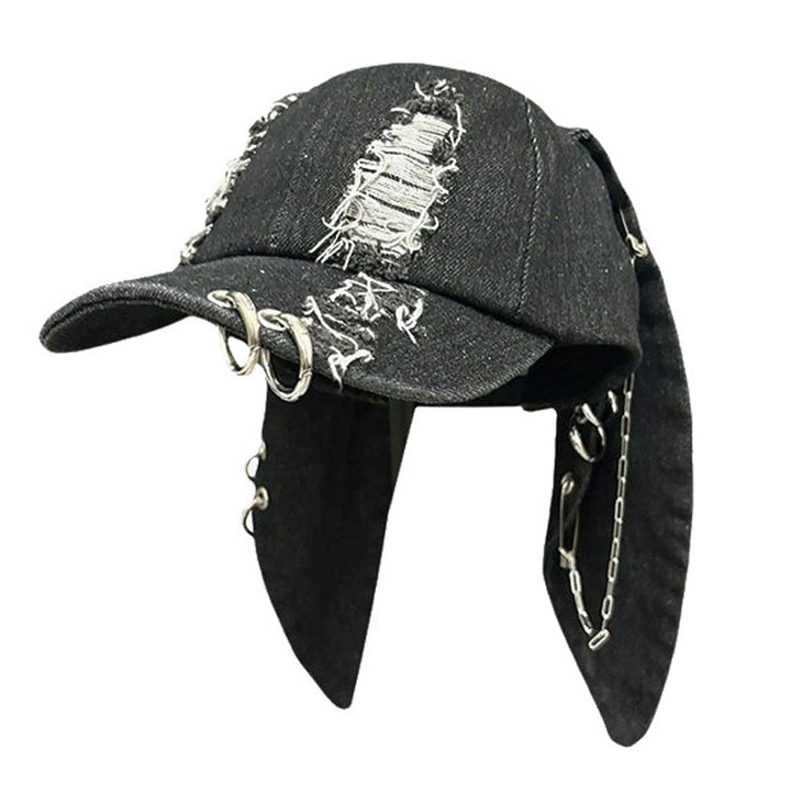 Ripped denim animal ear street style hat