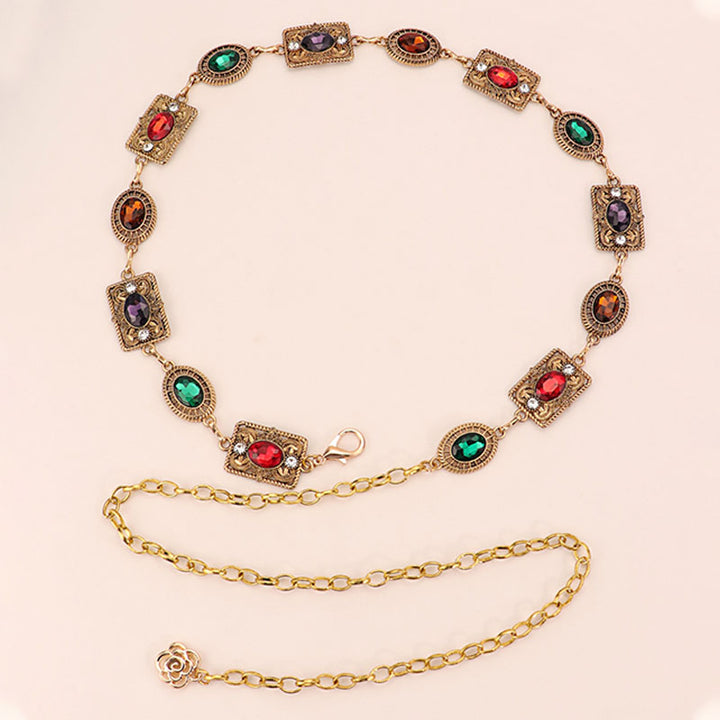 Bohemian style vintage rhinestone-encrusted waist chain belt