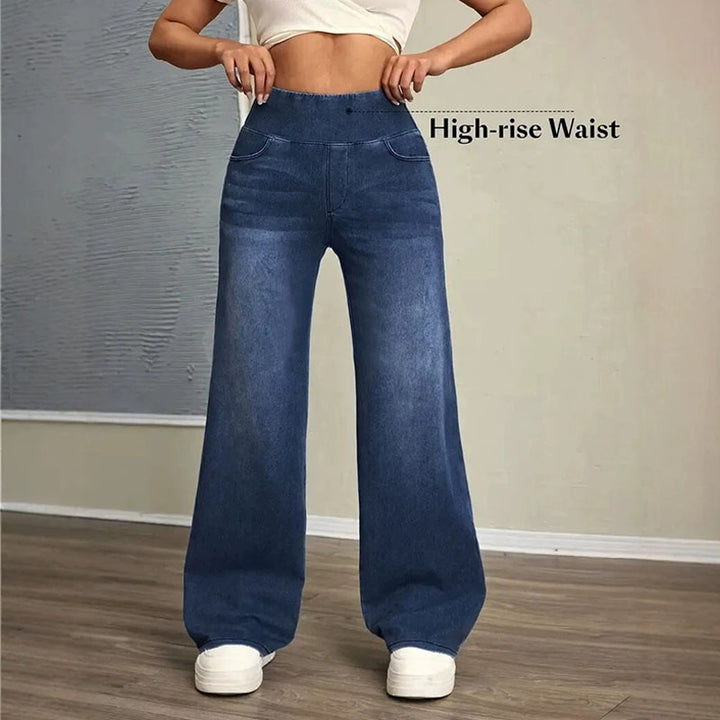 High-waisted stretch wide-leg jeans