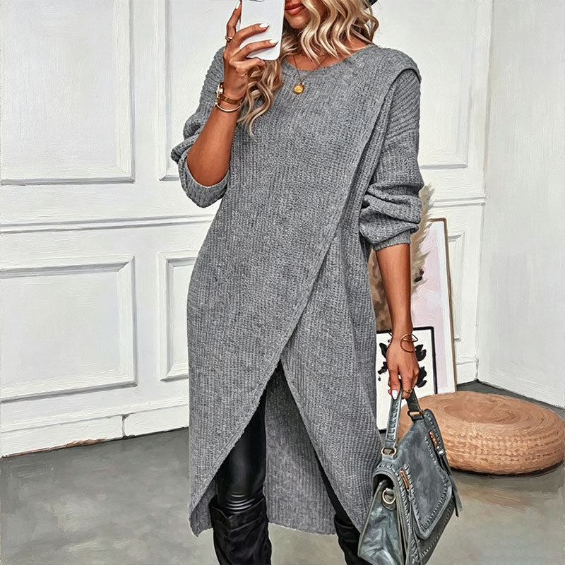 Asymmetrical cross knit dress