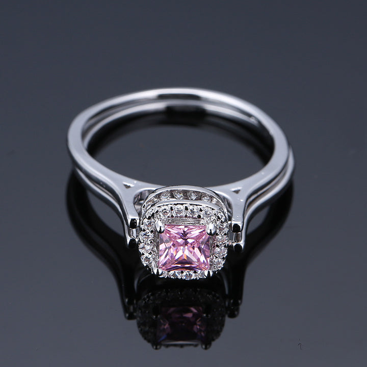 Double-ring square main stone ring