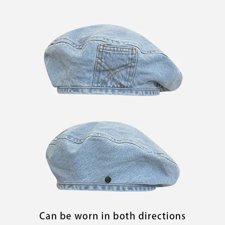 Vintage washed denim beret