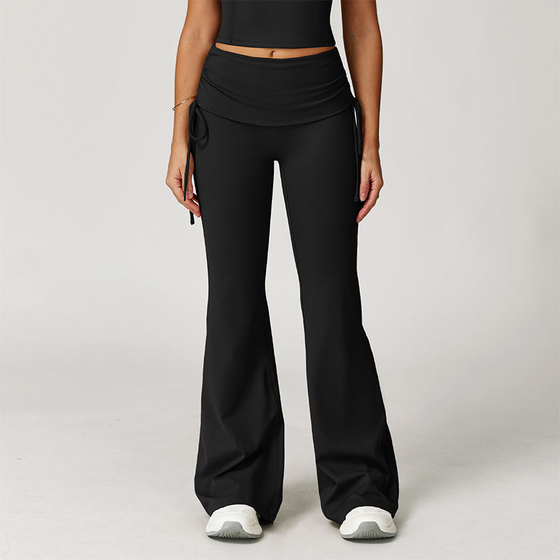 Fold-over high-waisted slight-flare athletic pants