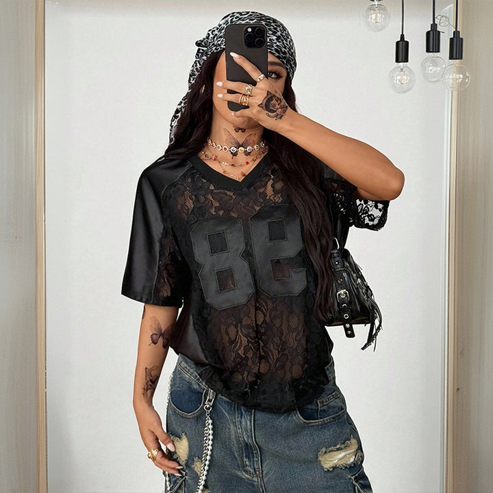 Sheer lace-panel top