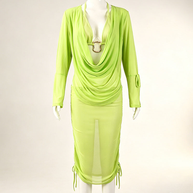 Draped Mesh Three-Piece Set