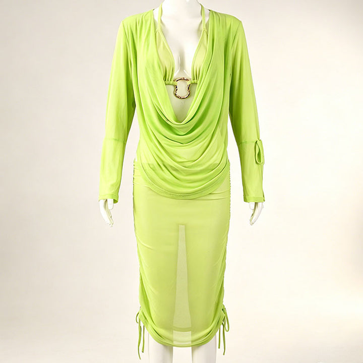 Draped Mesh Three-Piece Set