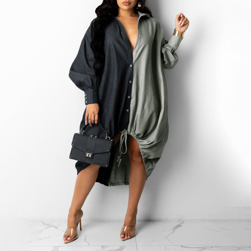 Color-blocked patchwork irregular hem dress