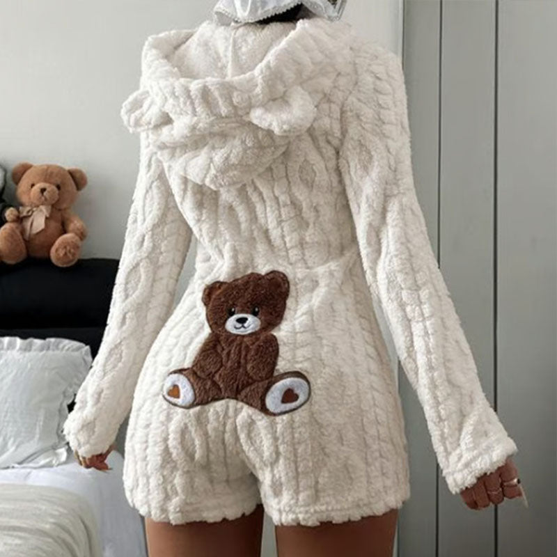 Cute bear pattern plush romper loungewear