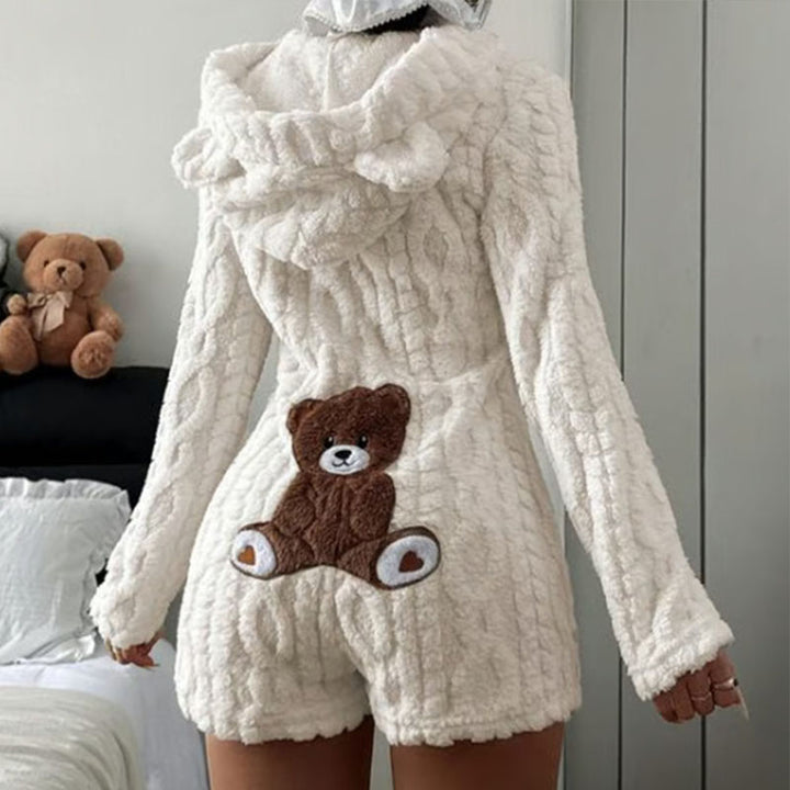 Cute bear pattern plush romper loungewear