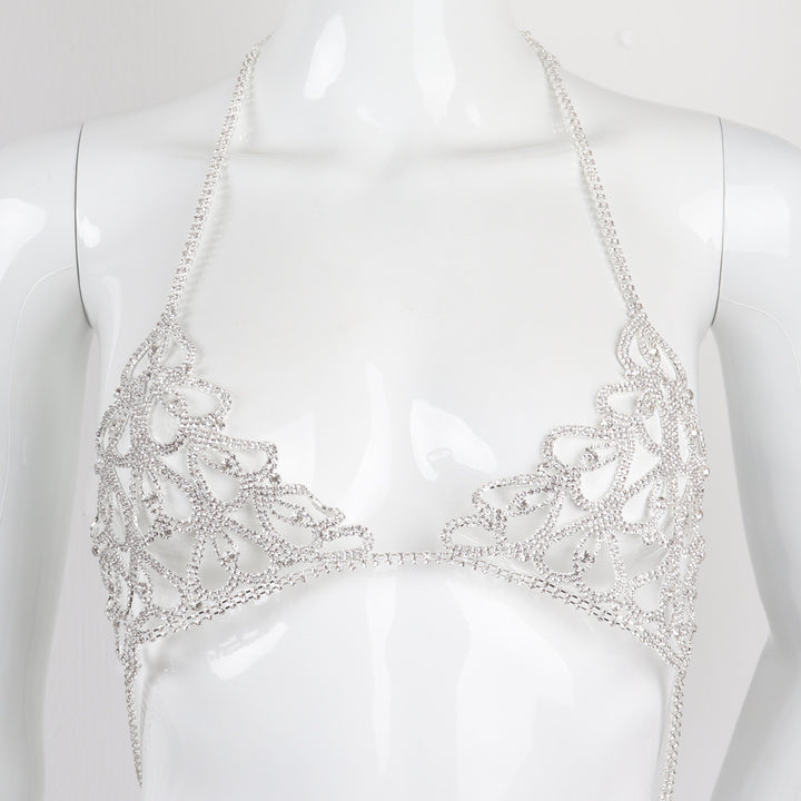 Rhinestone Heart Bra & Panty Body Chain Set