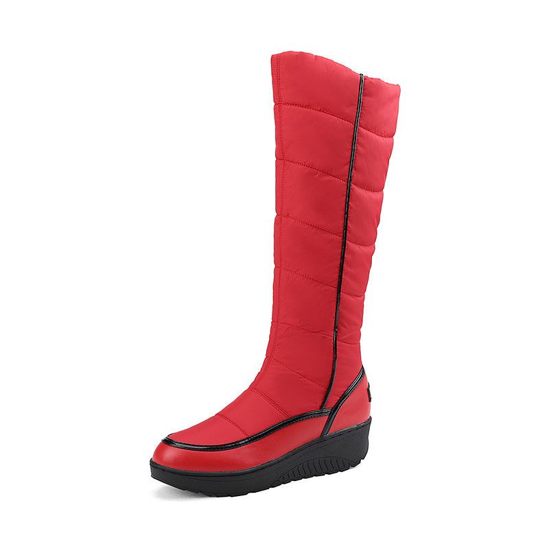 Striped, thick-soled, non-slip tall snow boots