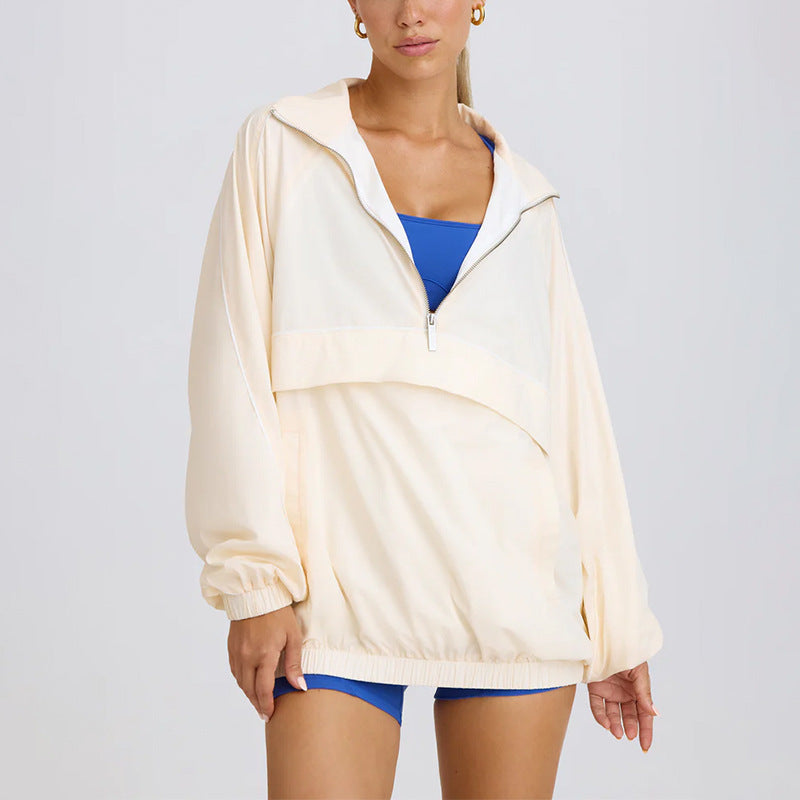 Half-zip stand-up collar loose-fitting sports top