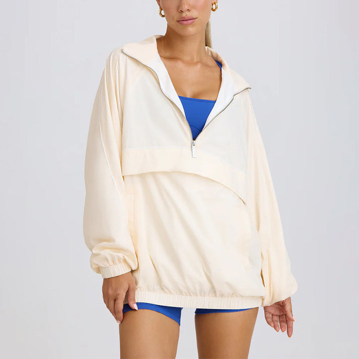 Half-zip stand-up collar loose-fitting sports top