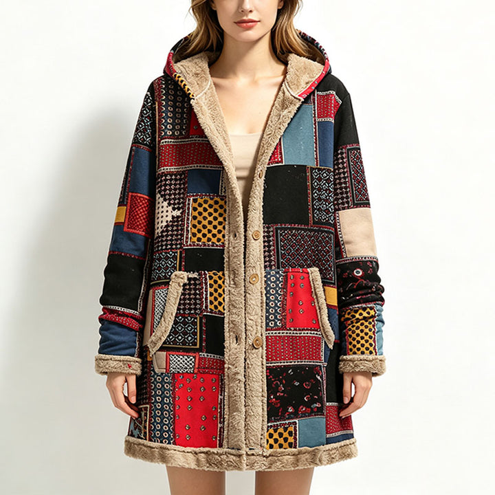 Retro patchwork plush hooded jacket